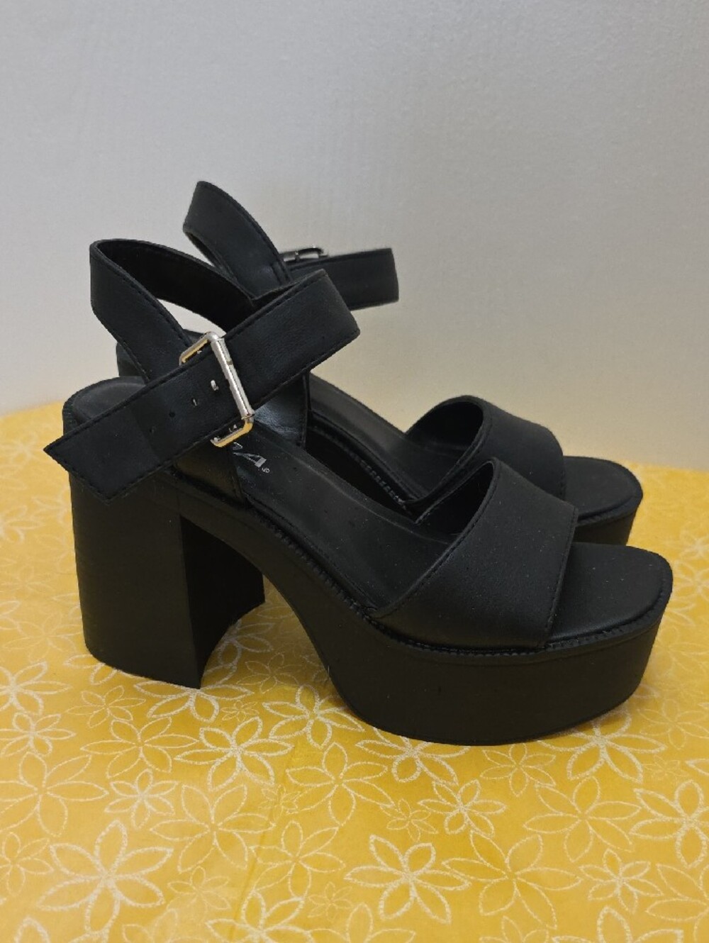 Soda Black Platform Block Heel Sandals